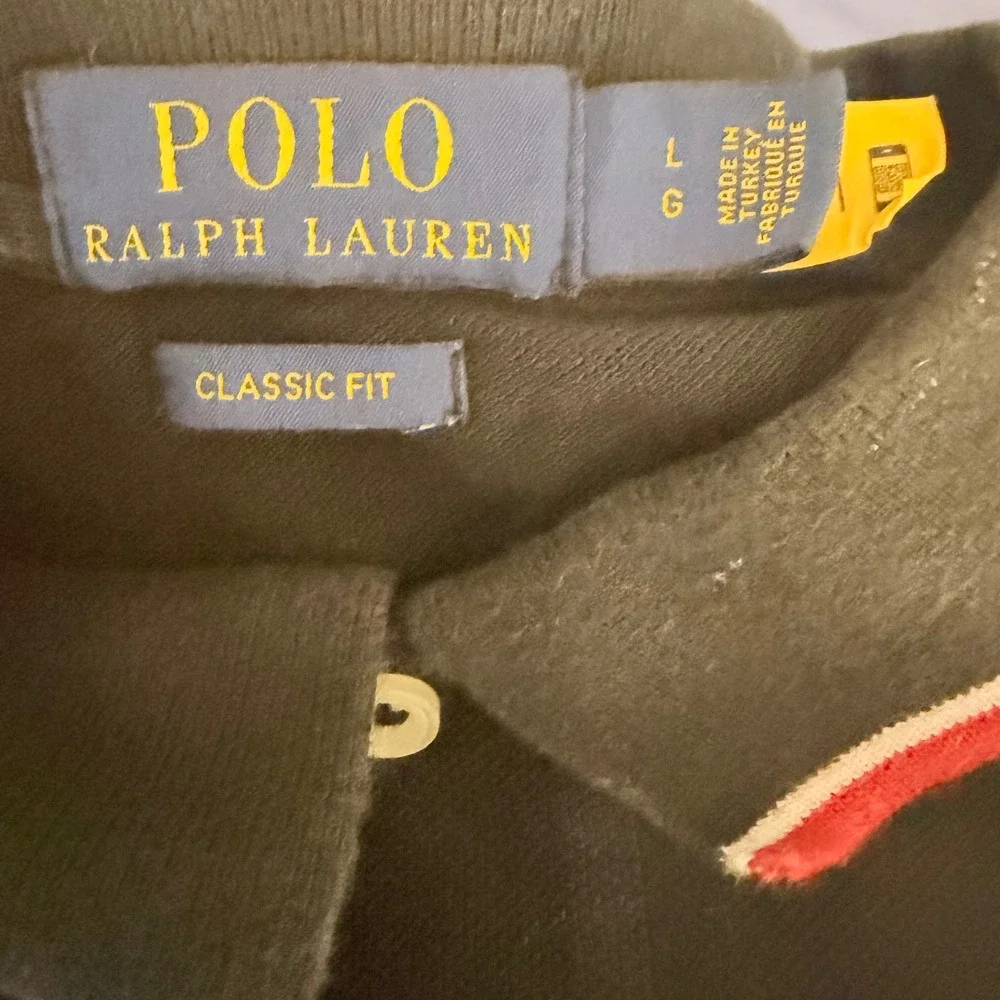 Polo Ralph Lauren Polo Shirt Mens L Black Classic Fit Cotton Contrast Trim Pony